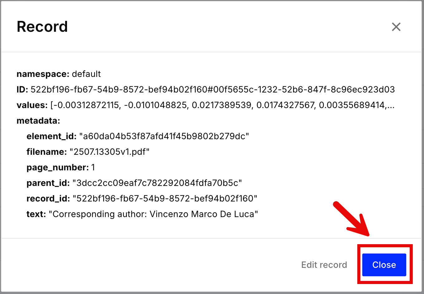 Closing a Pinecone index item
