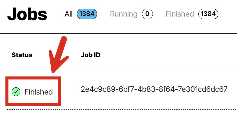 Finished job status