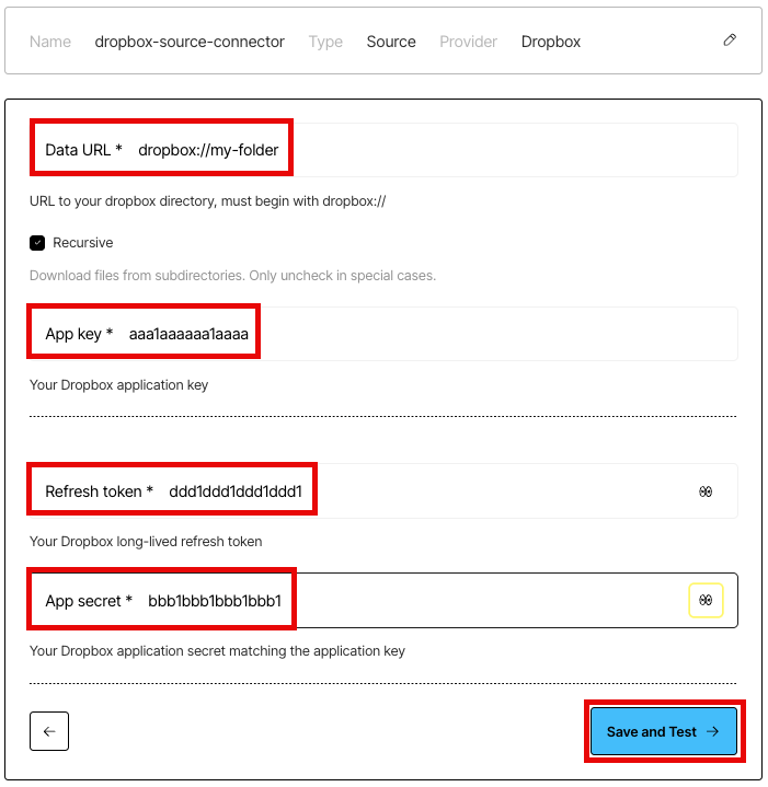 Entering connector settings