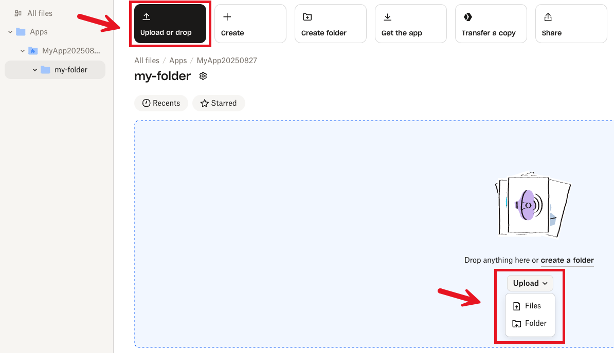 Upload files to subfolder