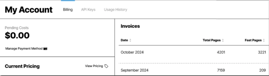 Unstructured account pay-per-page billing