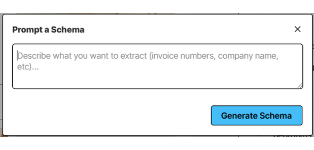 Prompt a Schema dialog showing a plain-language prompt for a real estate listing
