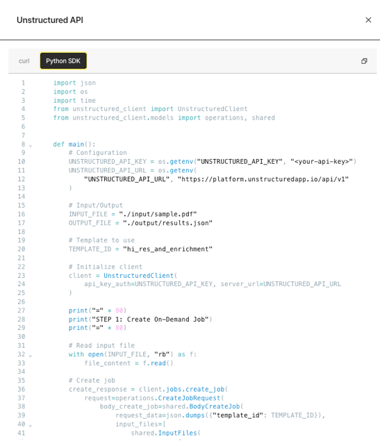 Unstructured API example