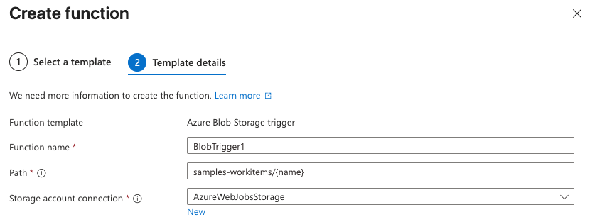 Azure Function template details