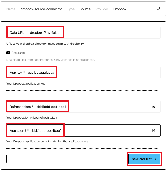 Entering connector settings