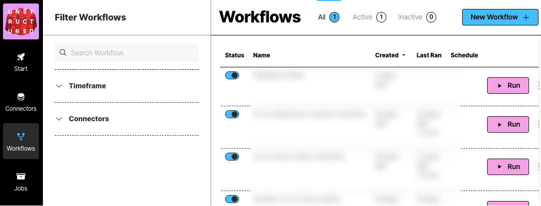 Workflows in the sidebar
