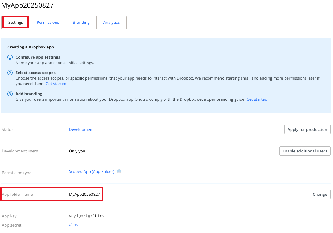 Noting the app folder's name