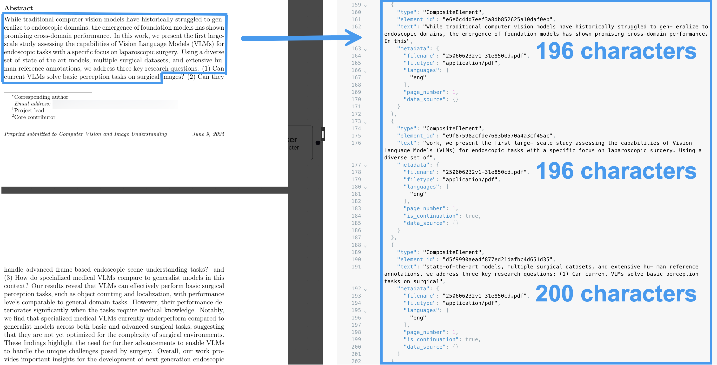 Basic chunking of text with a 200-character hard limit