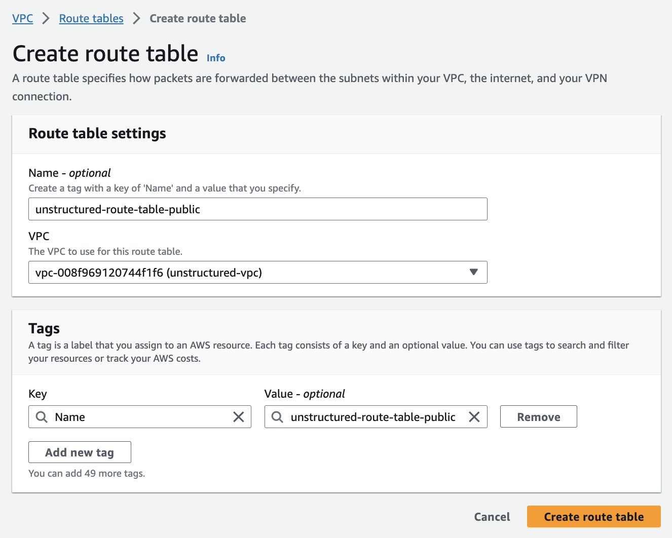 create route table