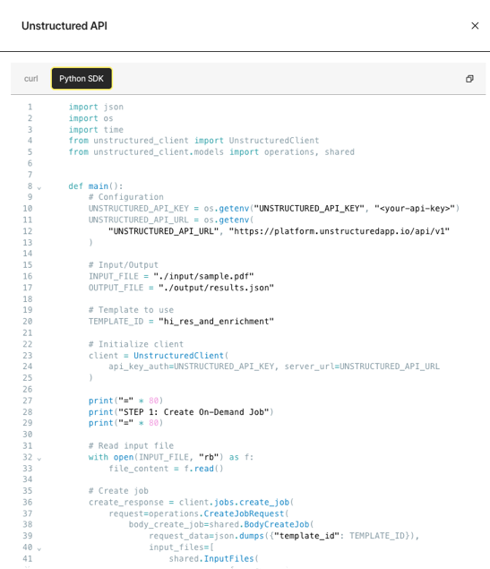 Unstructured API example