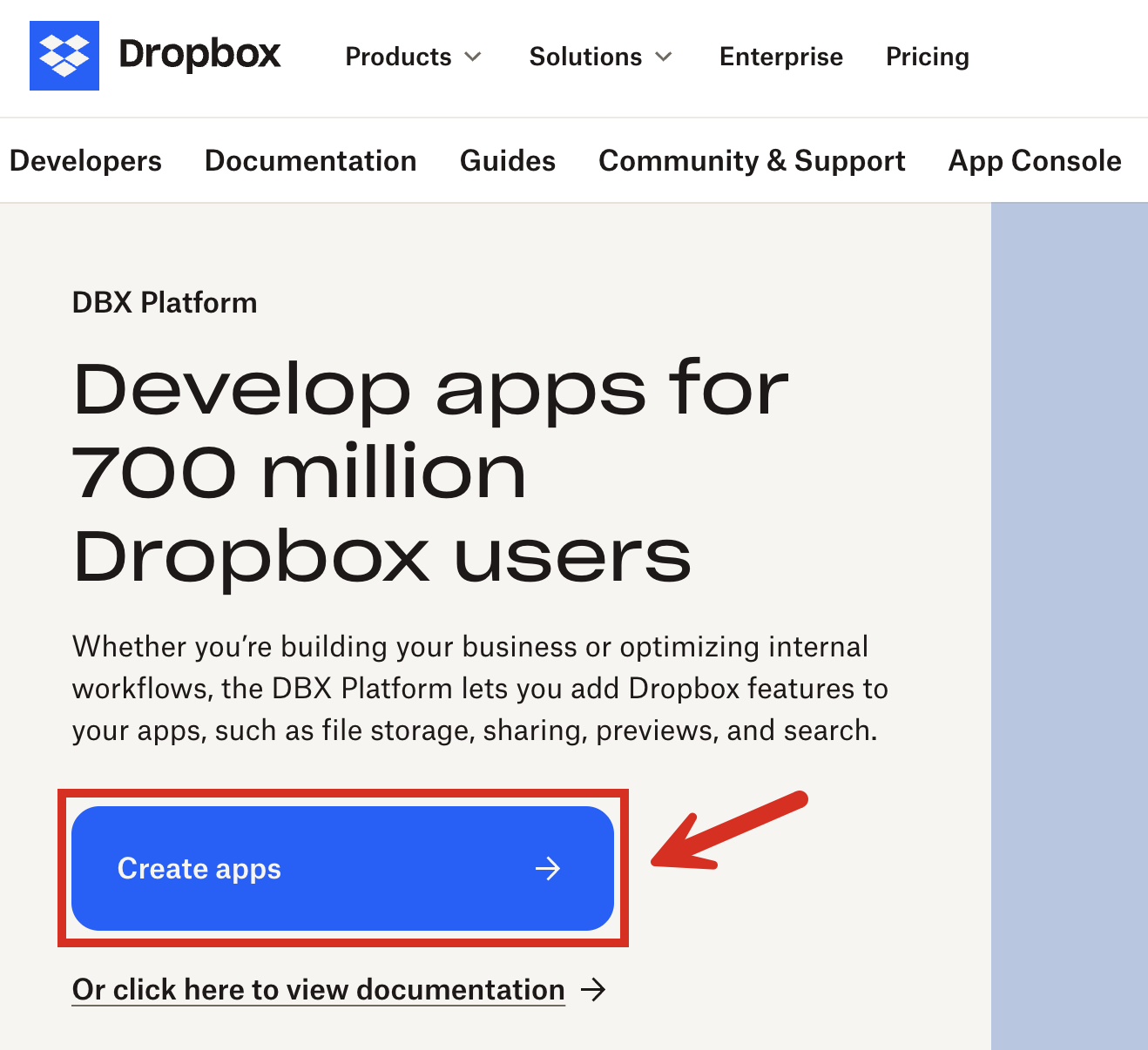 Begin creating a Dropbox app
