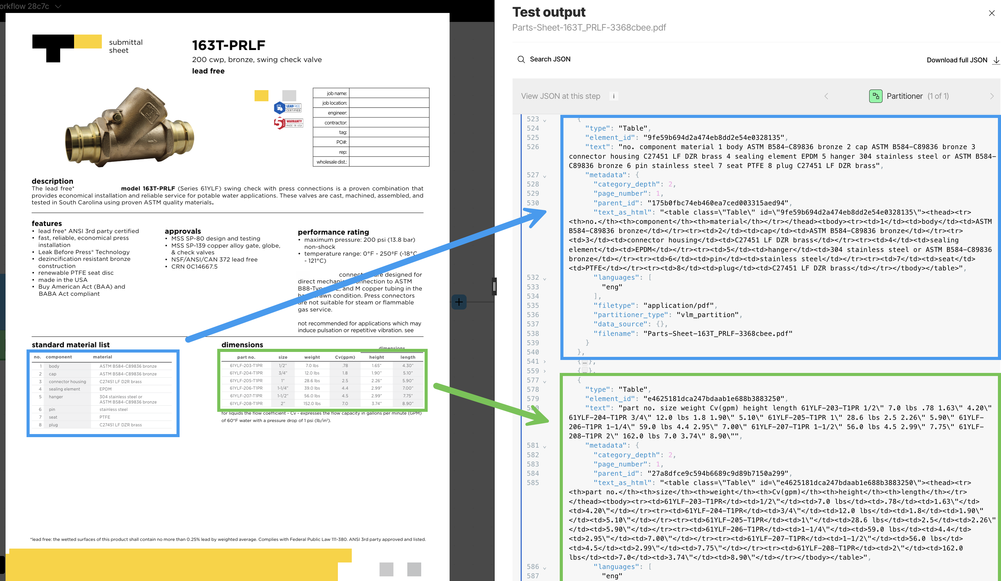 Parts sheet for item 163T-PRLF