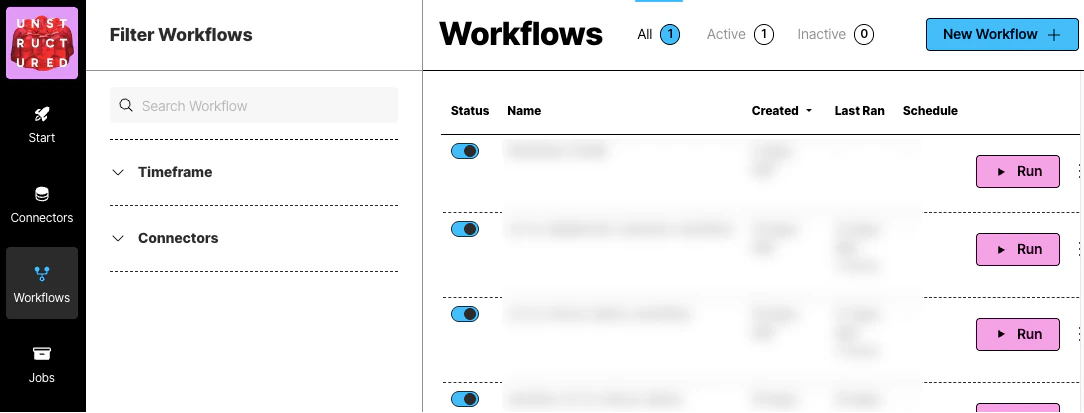 Workflows in the sidebar