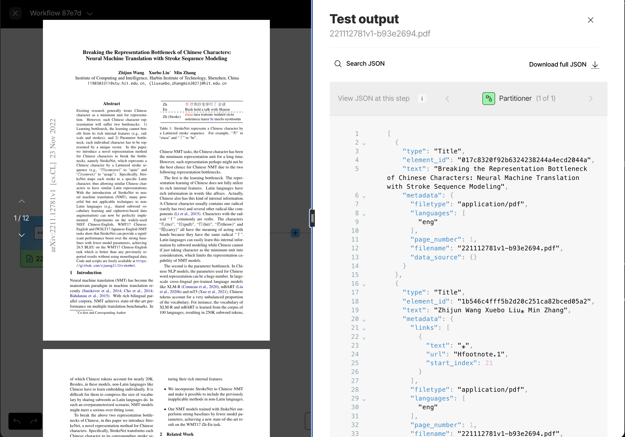 Showing the test output results