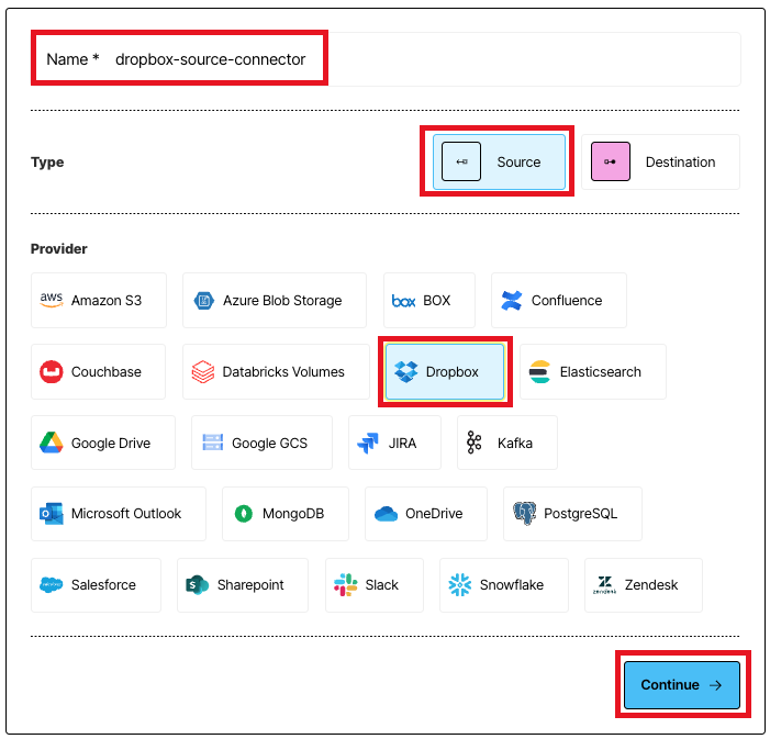 Selecting the connector type