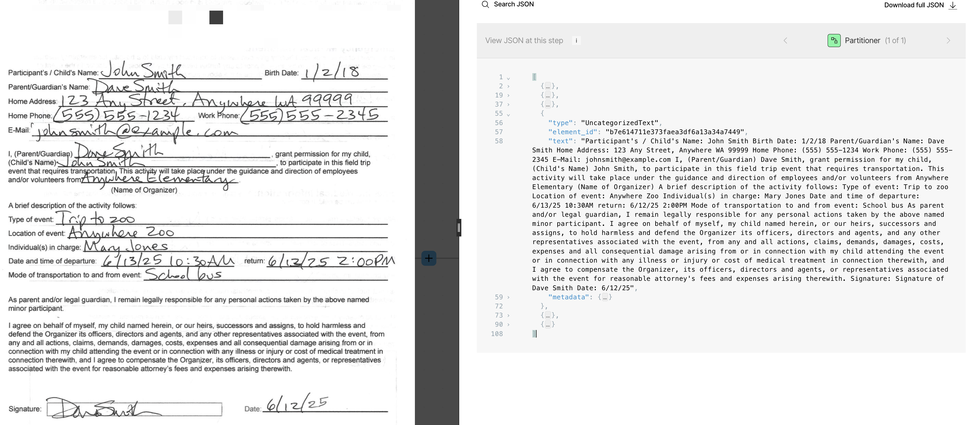 Handwritten form