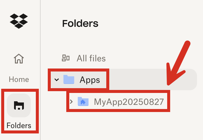 Selecting the app folder