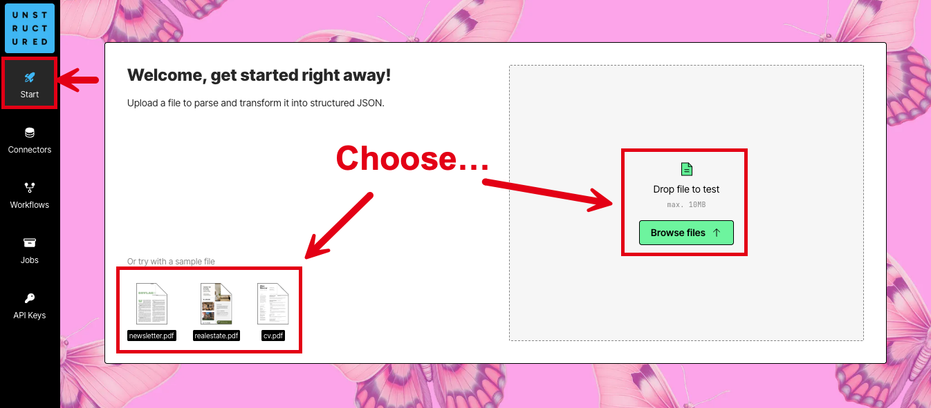 Welcome interface on the Start page