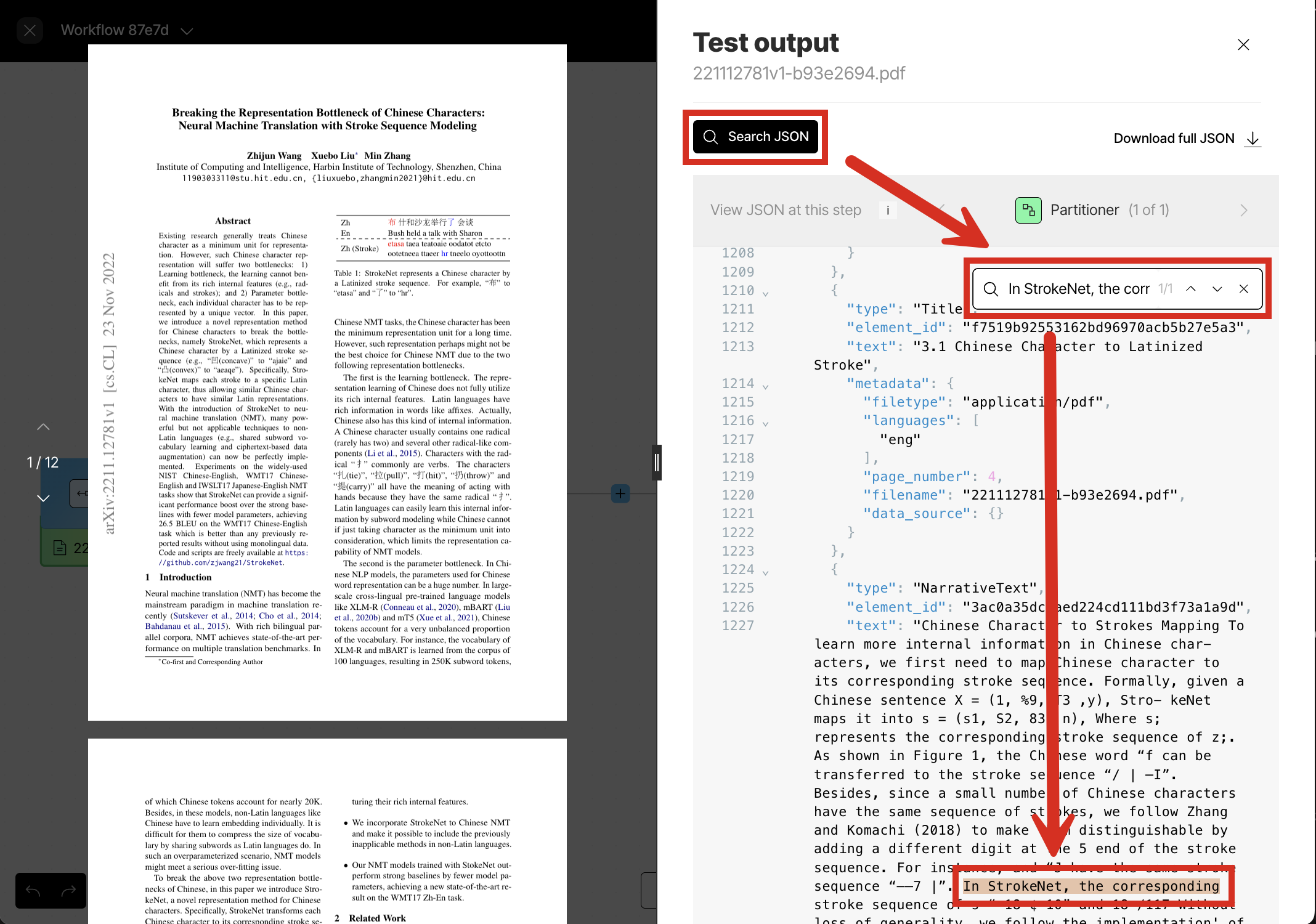 Searching the JSON output