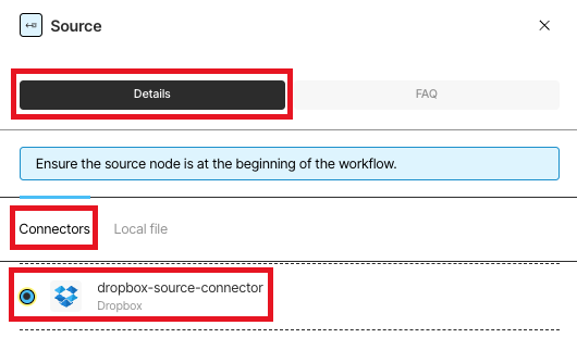 Selecting the source connector