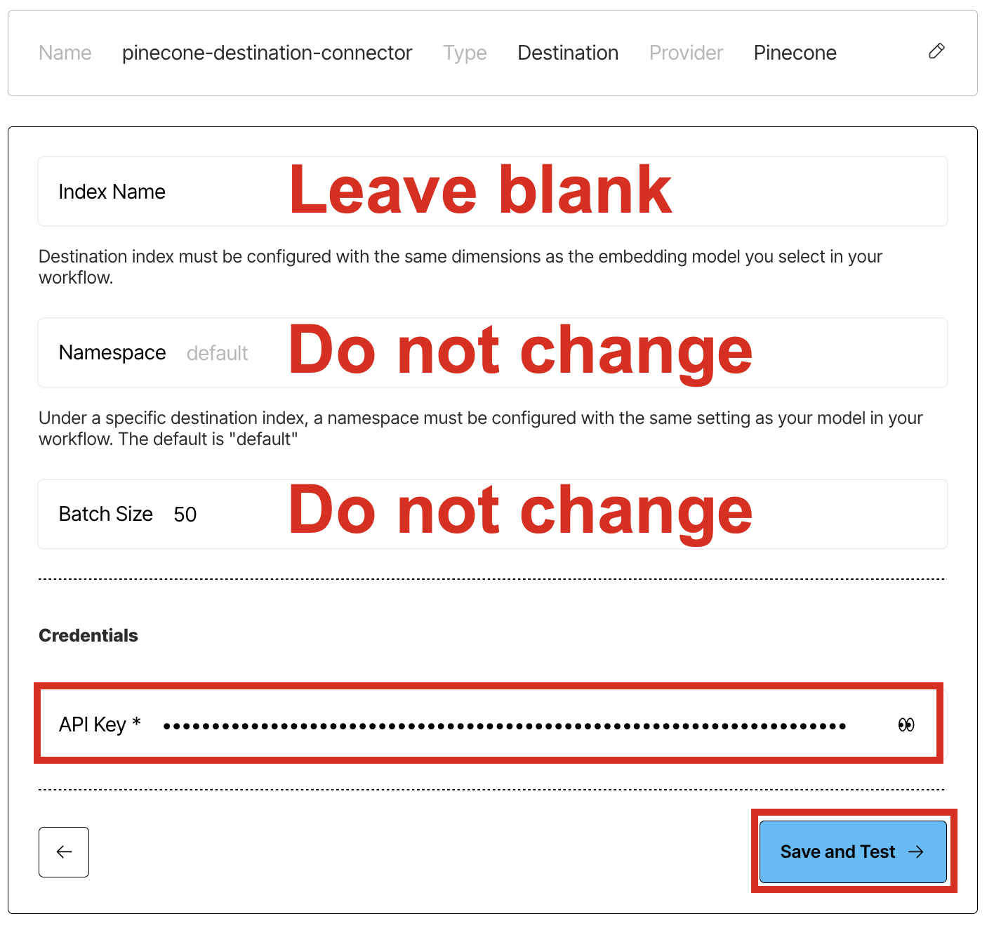 Entering connector settings