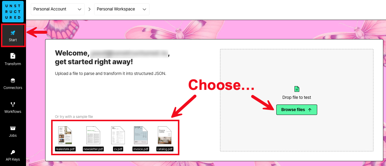 Welcome interface on the Start page
