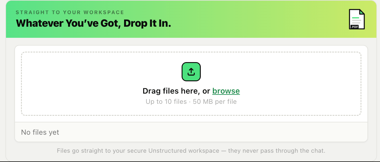 The Transform MCP file manager card, ready to accept file uploads.
