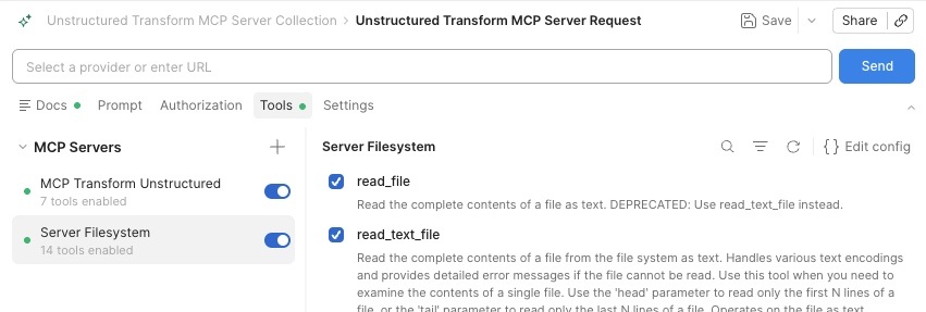 Enabling server-filesystem tools