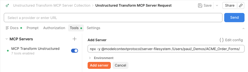 Adding the path to the local folder for the server-filesystem package