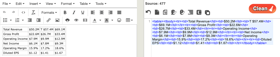 HTML from the parse results recreating a table from the original report.