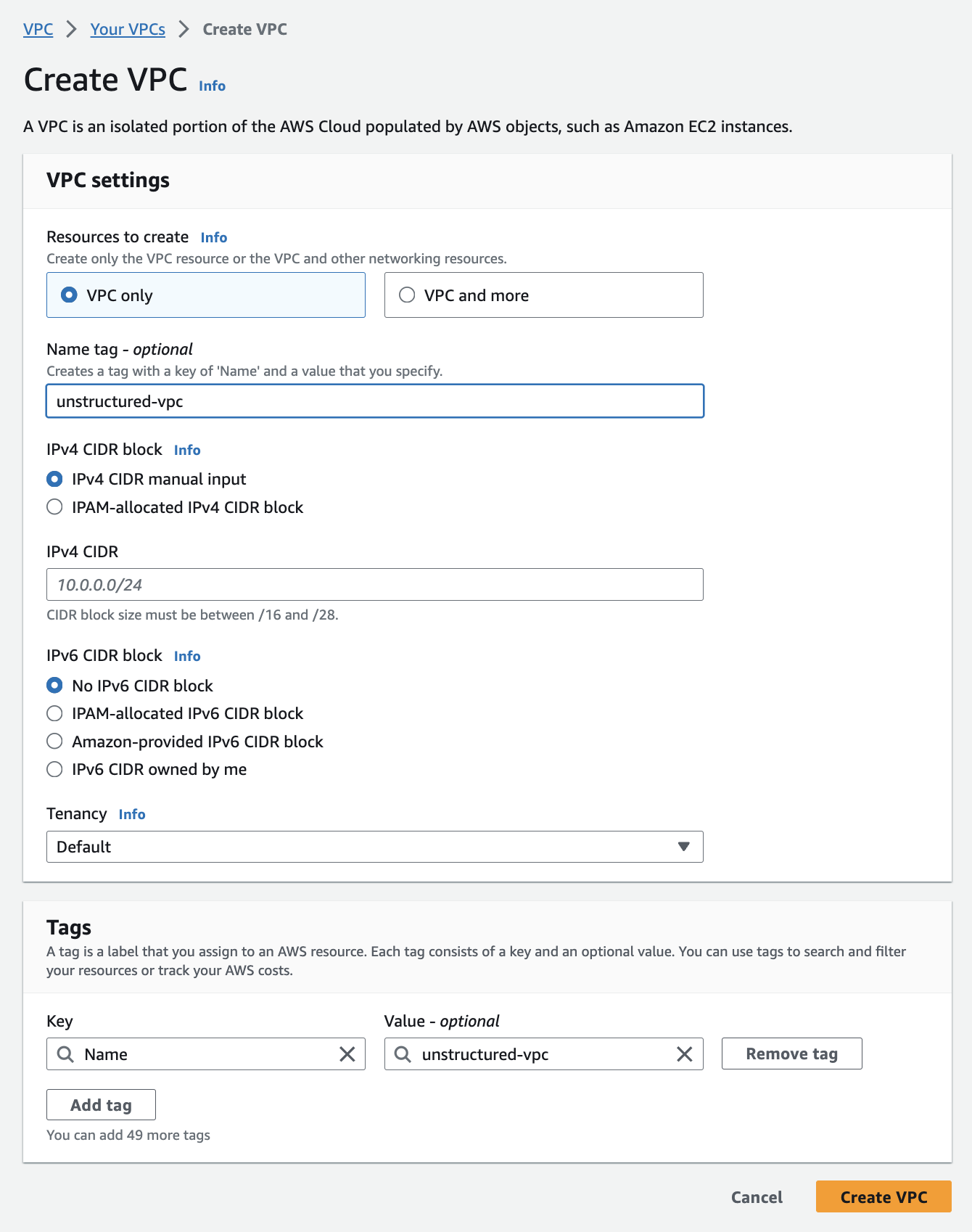 create vpc