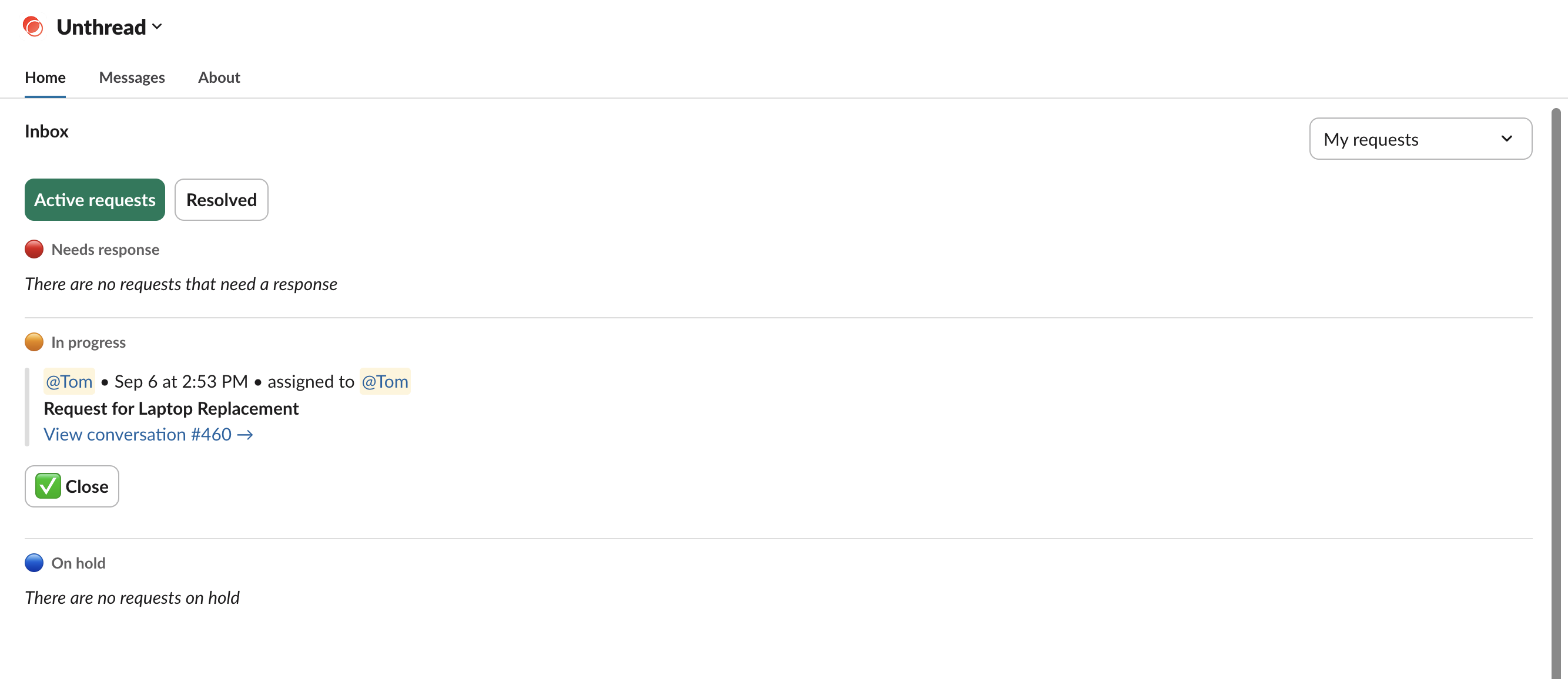 Example of viewing tickets