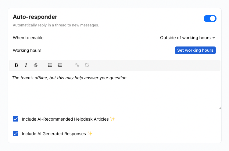 Auto-responder settings