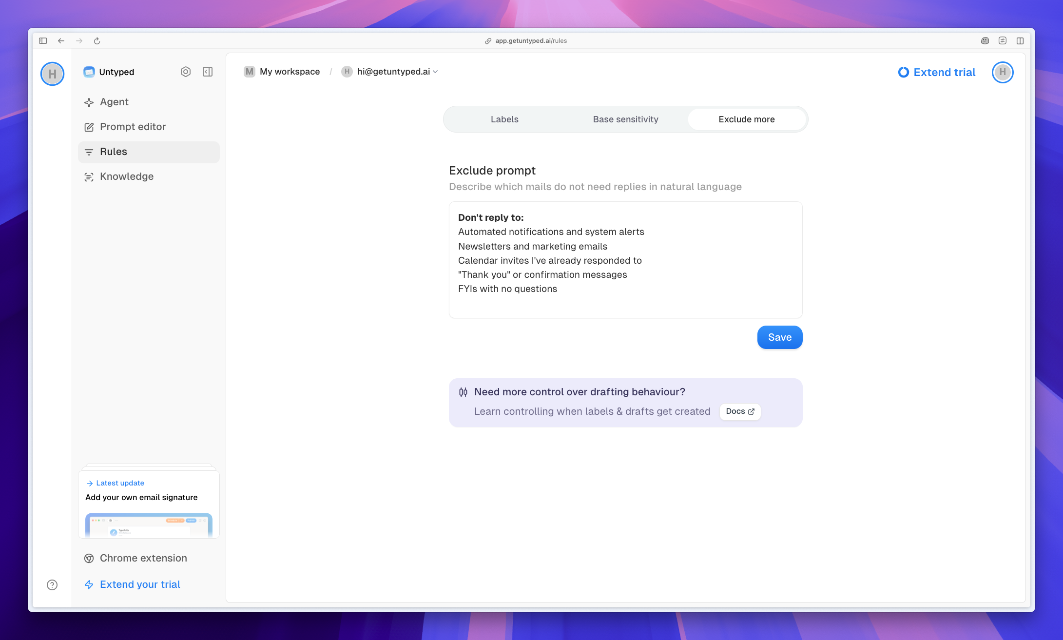 Exclude prompt interface