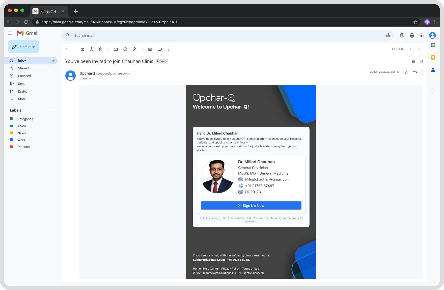 Hospital Admin Email Invite