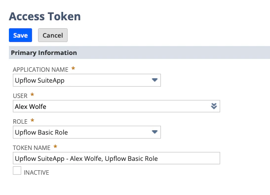 NetSuite Access Token form