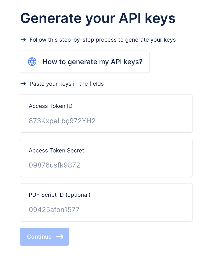 Generate your API keys form in Upflow