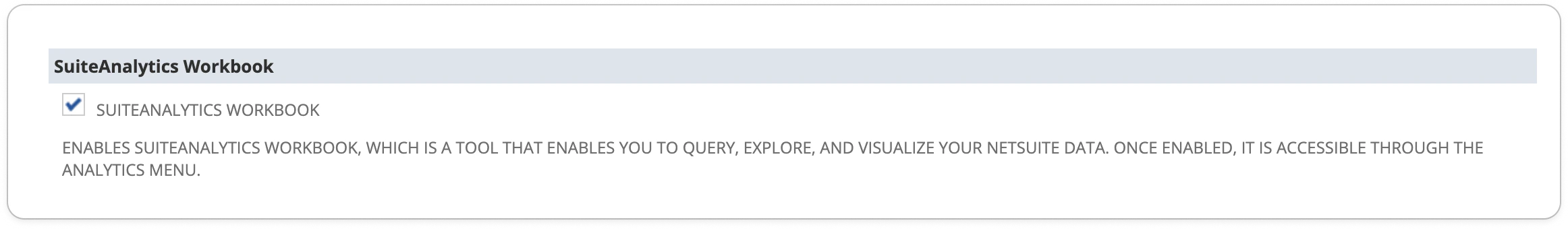 SuiteAnalytics Workbook checkbox