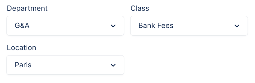 Department, Class and Location selectors in the Upflow NetSuite payment sync settings
