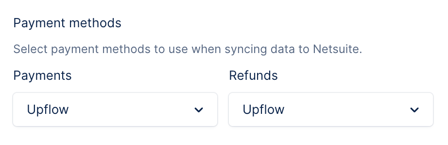 Payment methods selector for Payments and Refunds when syncing data to NetSuite