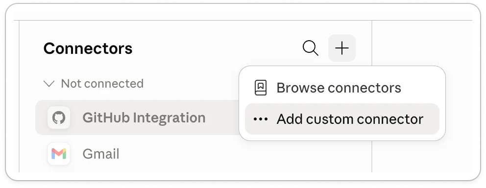 Add custom connector option in Claude