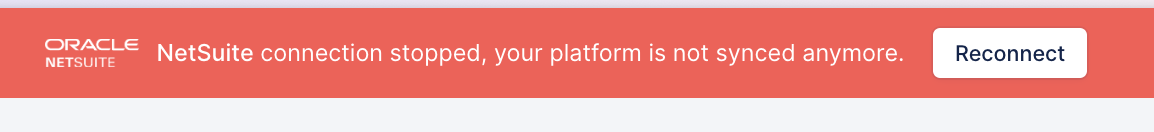 Red NetSuite disconnection banner in Upflow