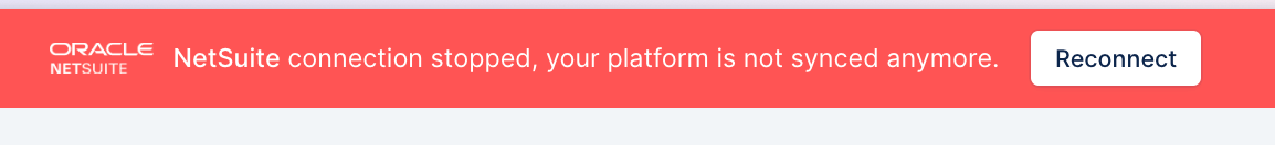 Red NetSuite disconnection banner in Upflow