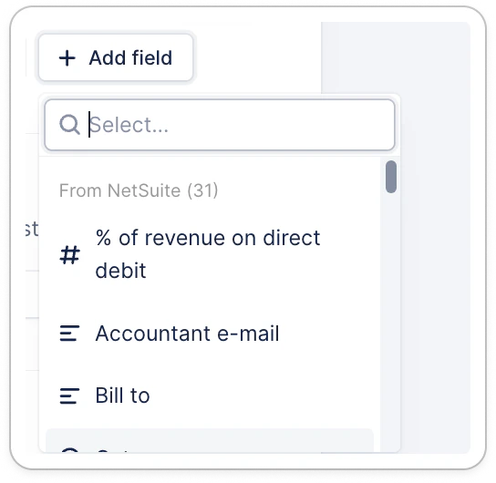 Add field search dialog
