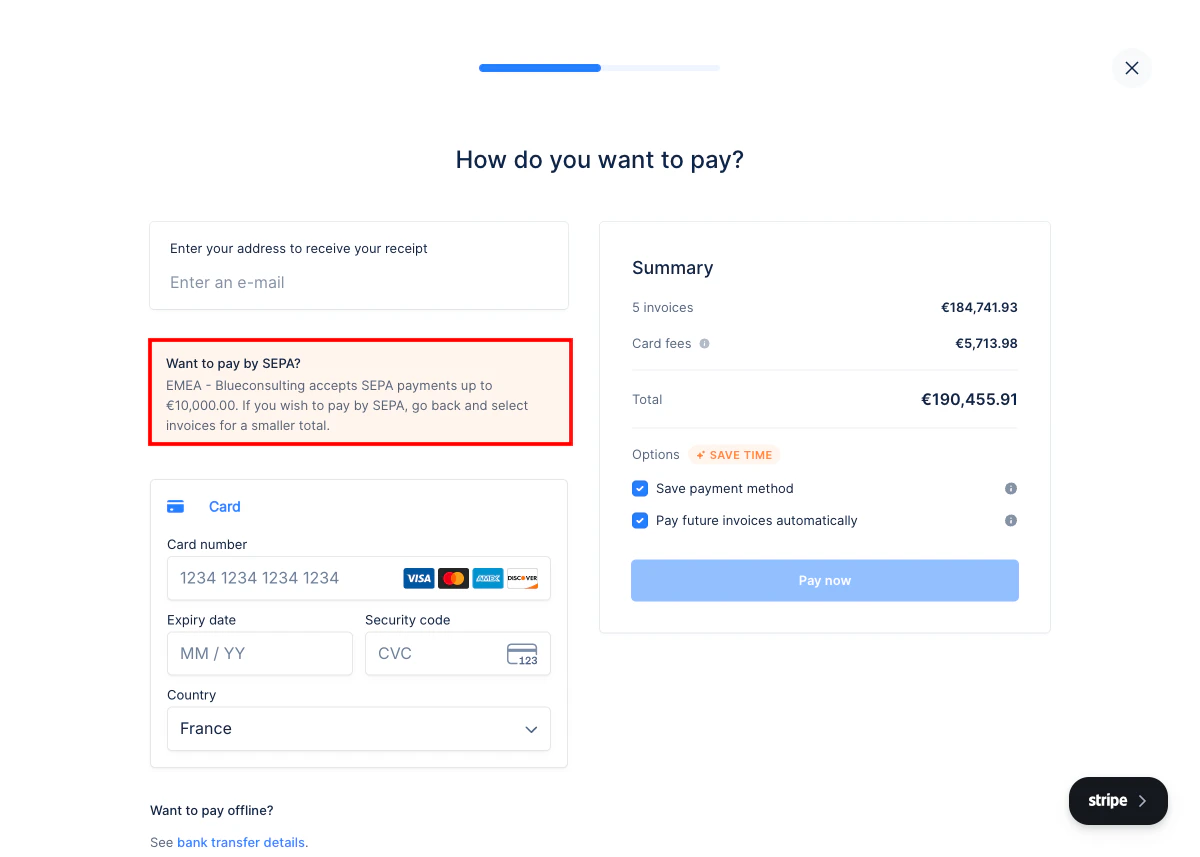 SEPA transaction limit notice when total exceeds €10,000