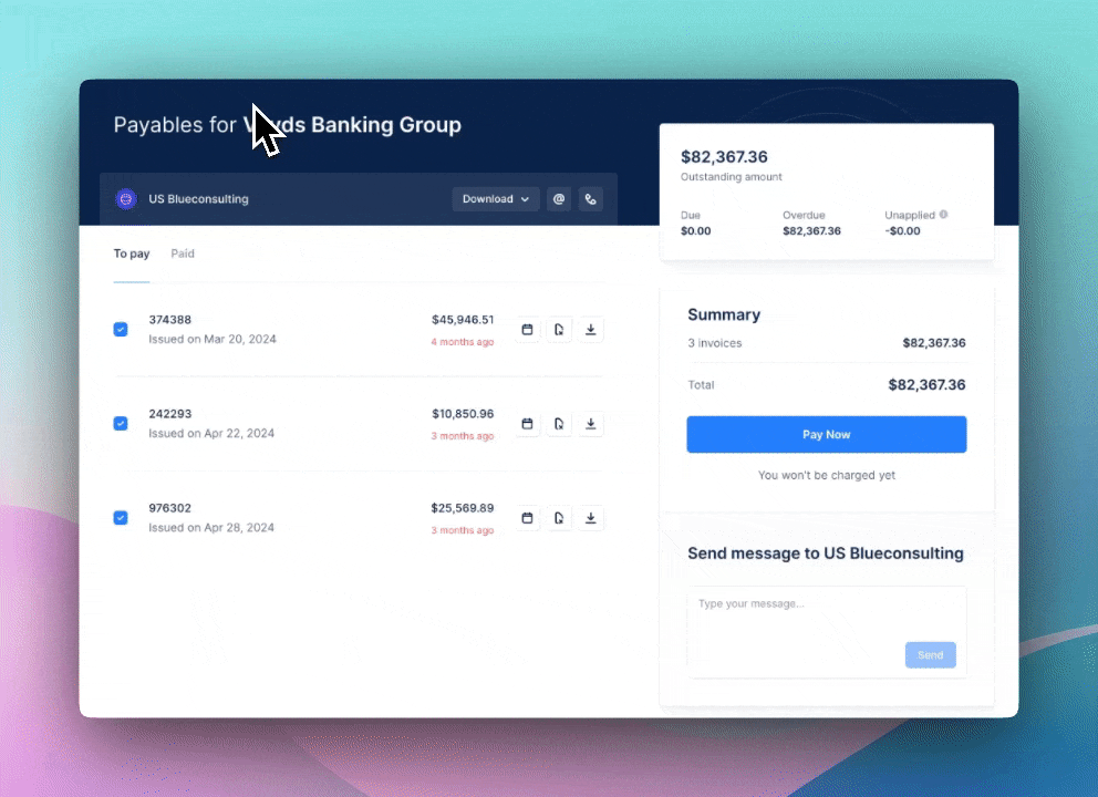 Animation showing how to fill in contact information and upload shared documents on the customer portal