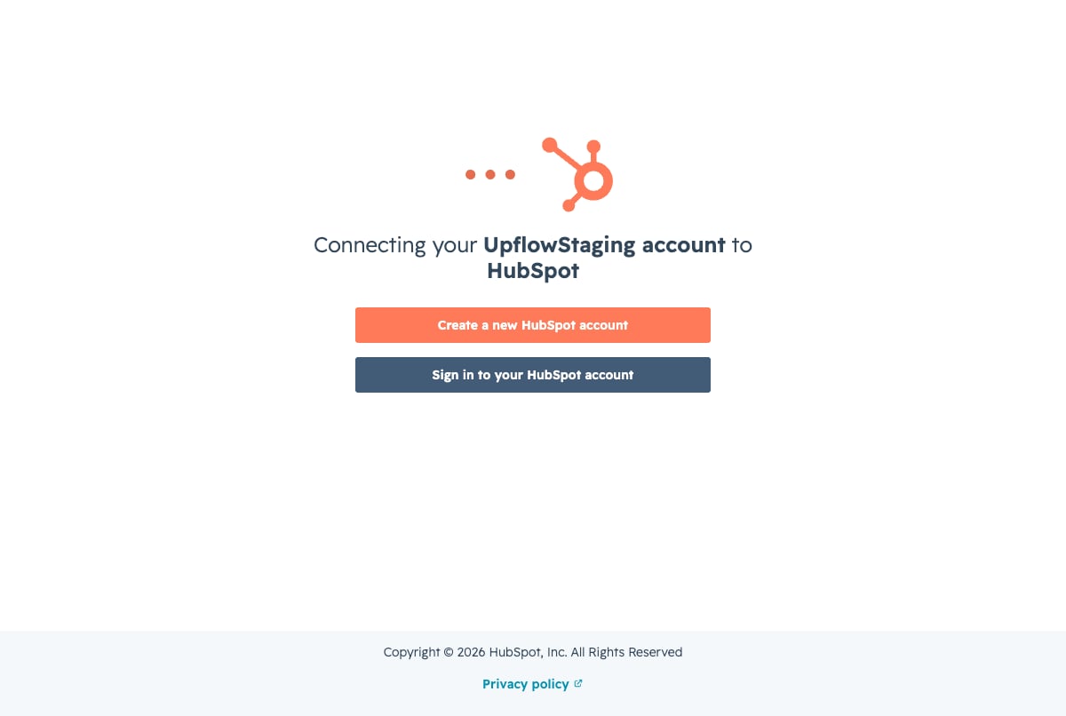 HubSpot's authorization screen prompting you to sign in to your HubSpot account to connect it to Upflow.