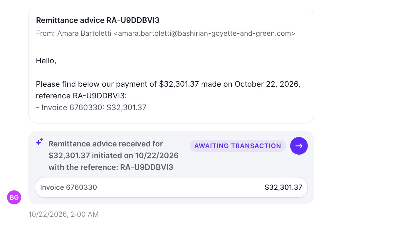 A remittance in the customer timeline with the Awaiting transaction status