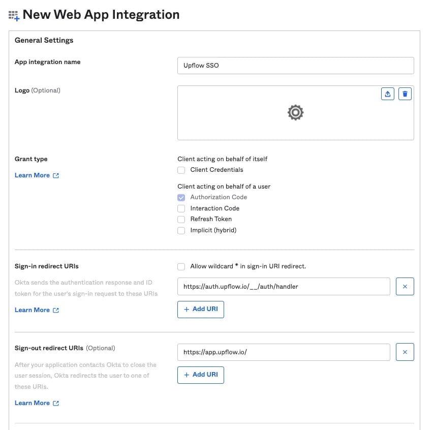 Okta New Web App Integration Panel