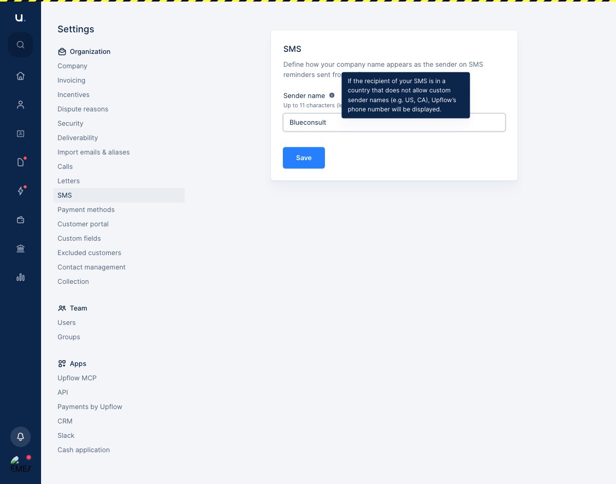 Tooltip explaining that a phone number is used for countries that don't allow custom sender names